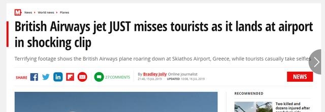 英航客機震撼降落 游客體驗危險“剃頭式”飛掠-日本空運